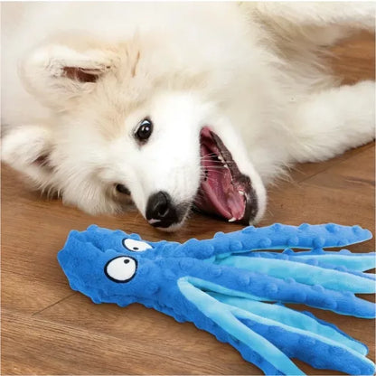 Furora No Stuffing Squeaky Octopus Dog Toy - Interactive Plush with Crinkle Tails for Small to Large Dogs