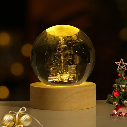 RoyaleGlow™ Celestial 3D Engraved LED Crystal Ball Night Light - Christmas Tree