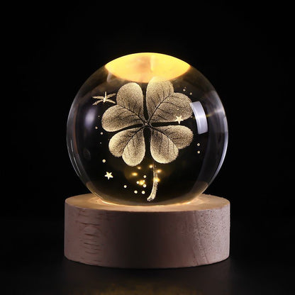 RoyaleGlow™ Celestial 3D Engraved LED Crystal Ball Night Light - Lucky Charm