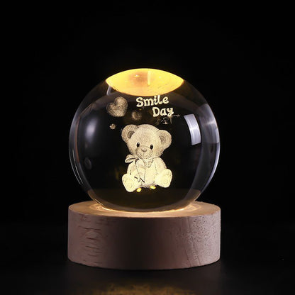 RoyaleGlow™ Celestial 3D Engraved LED Crystal Ball Night Light - Teddy Bear