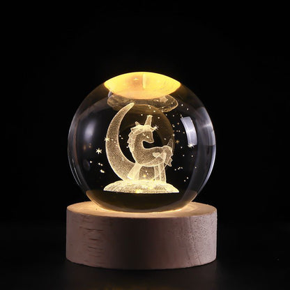 RoyaleGlow™ Celestial 3D Engraved LED Crystal Ball Night Light - Unicorn