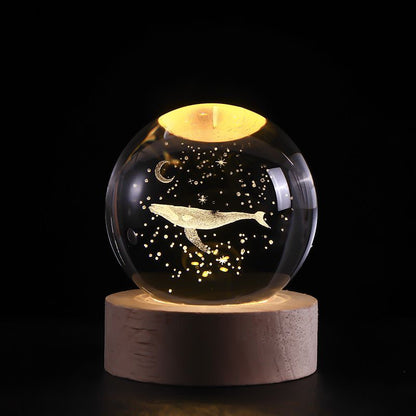 RoyaleGlow™ Celestial 3D Engraved LED Crystal Ball Night Light - Whale