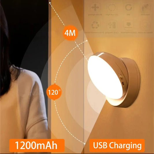 LED magnetic wall light with motion sensor, mounted on a wall near a wardrobe, detecting motion from up to 4 meters.