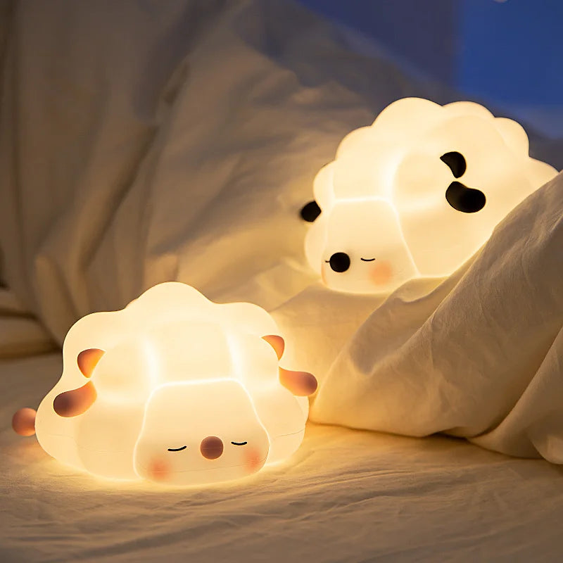 Squishy LED night light shaped like a cute animal, perfect for kids' bedrooms with 3 dimmable brightness levels and touch control.