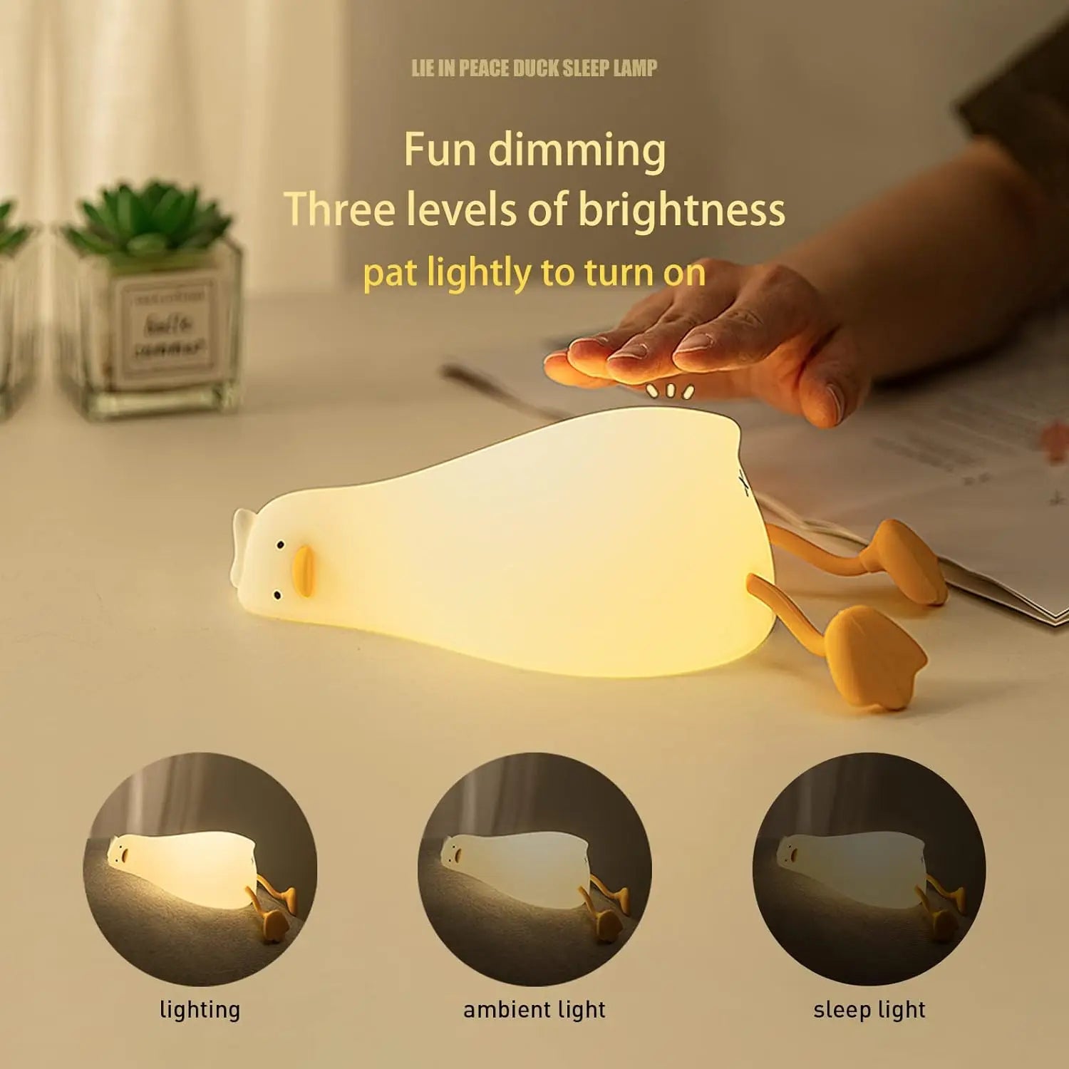 LED duck night light, silicone USB rechargeable nightlight, touch-control bedside lamp for kids' rooms and nurseries, cute duck design.