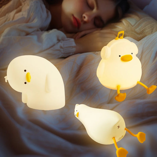 USB Rechargeable LED Duck Night Light - Cute Silicone Lamp for Kids, Baby Bedside Decor - Music Duck - White