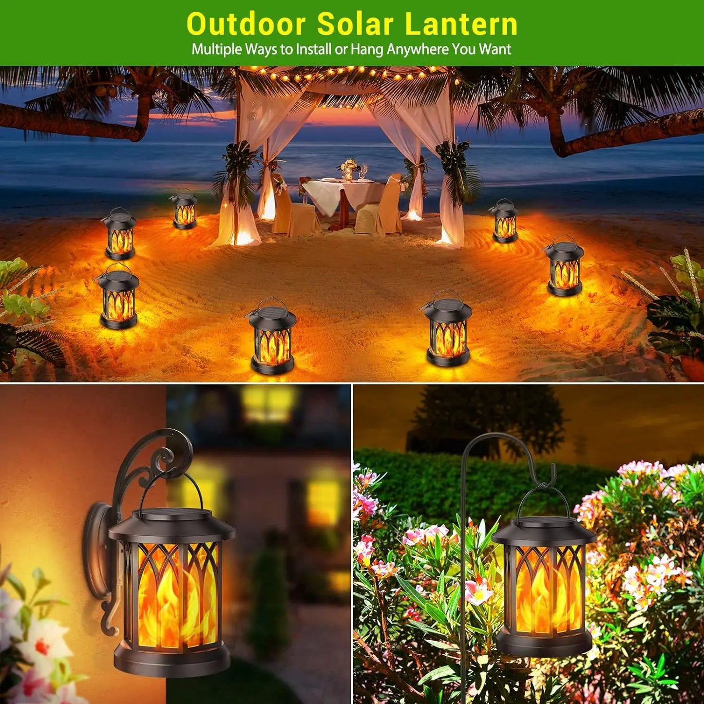 Solar Flame Lights, Waterproof LED Outdoor Lanterns for Garden, Yard, Christmas Decoration - Default Title