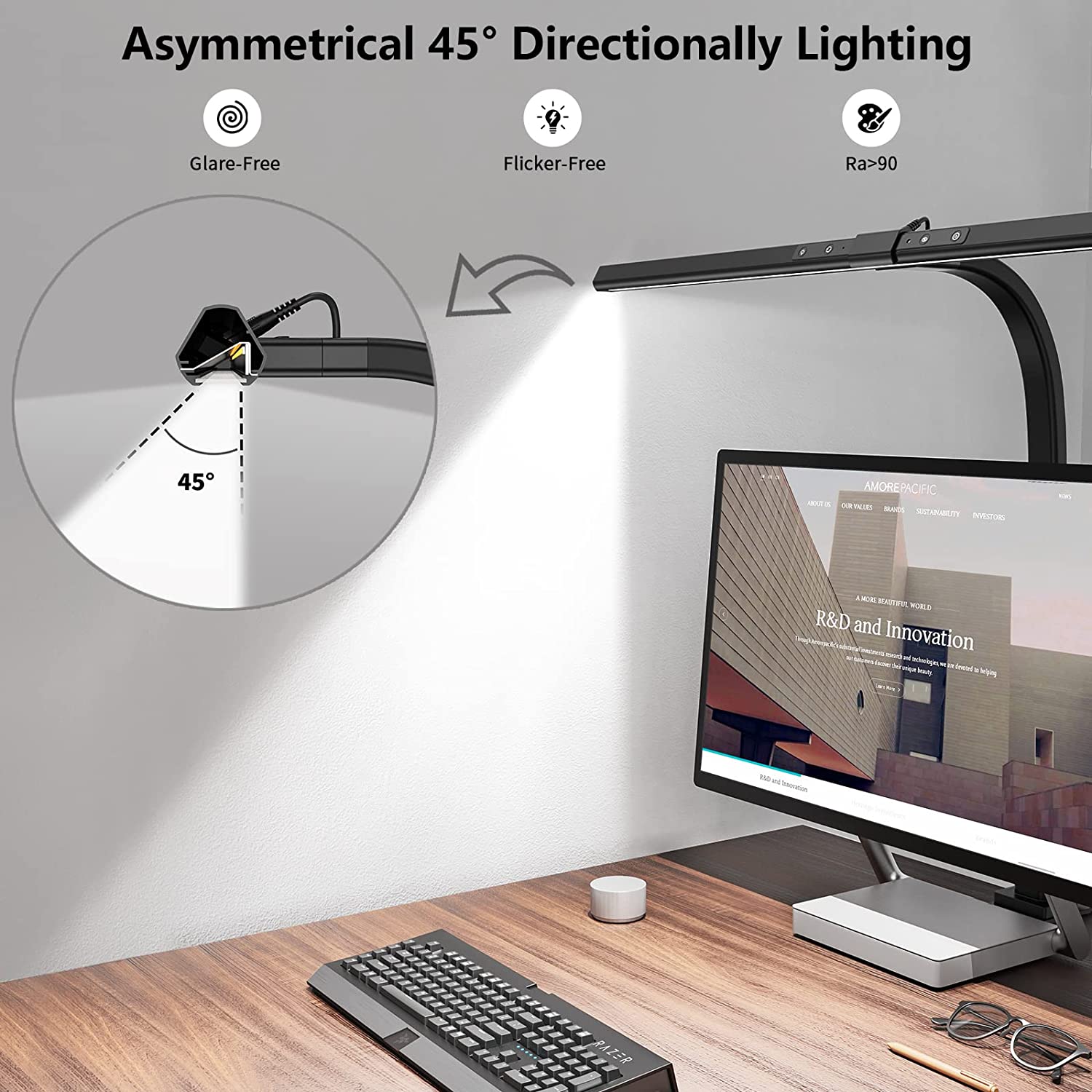 Royaleva Architect LED Desk Lamp - Wide-Area Clamp Light with Adjustable Dimming - Black