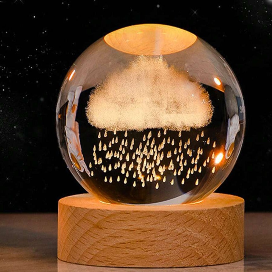 RoyaleGlow™ Celestial 3D Engraved LED Crystal Ball Night Light - Rain Cloud