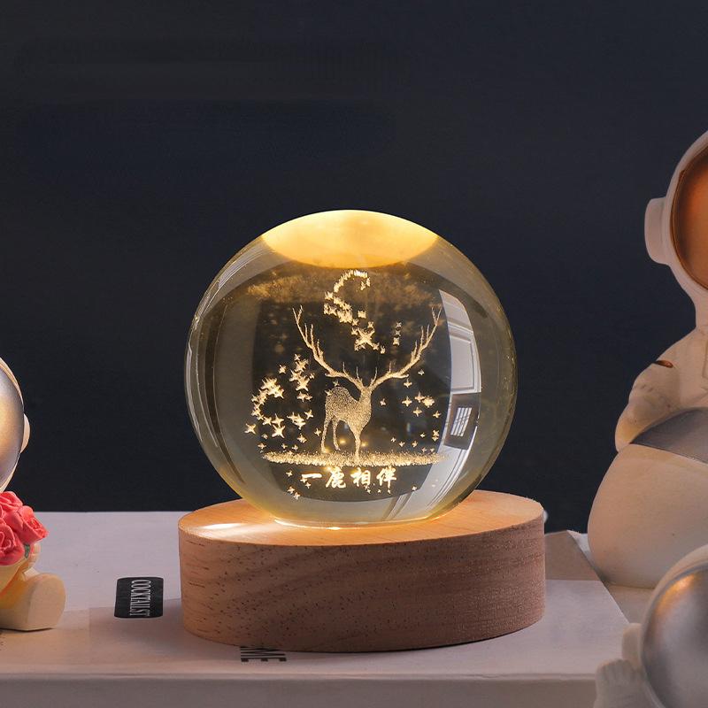 RoyaleGlow™ Celestial 3D Engraved LED Crystal Ball Night Light - Reindeer