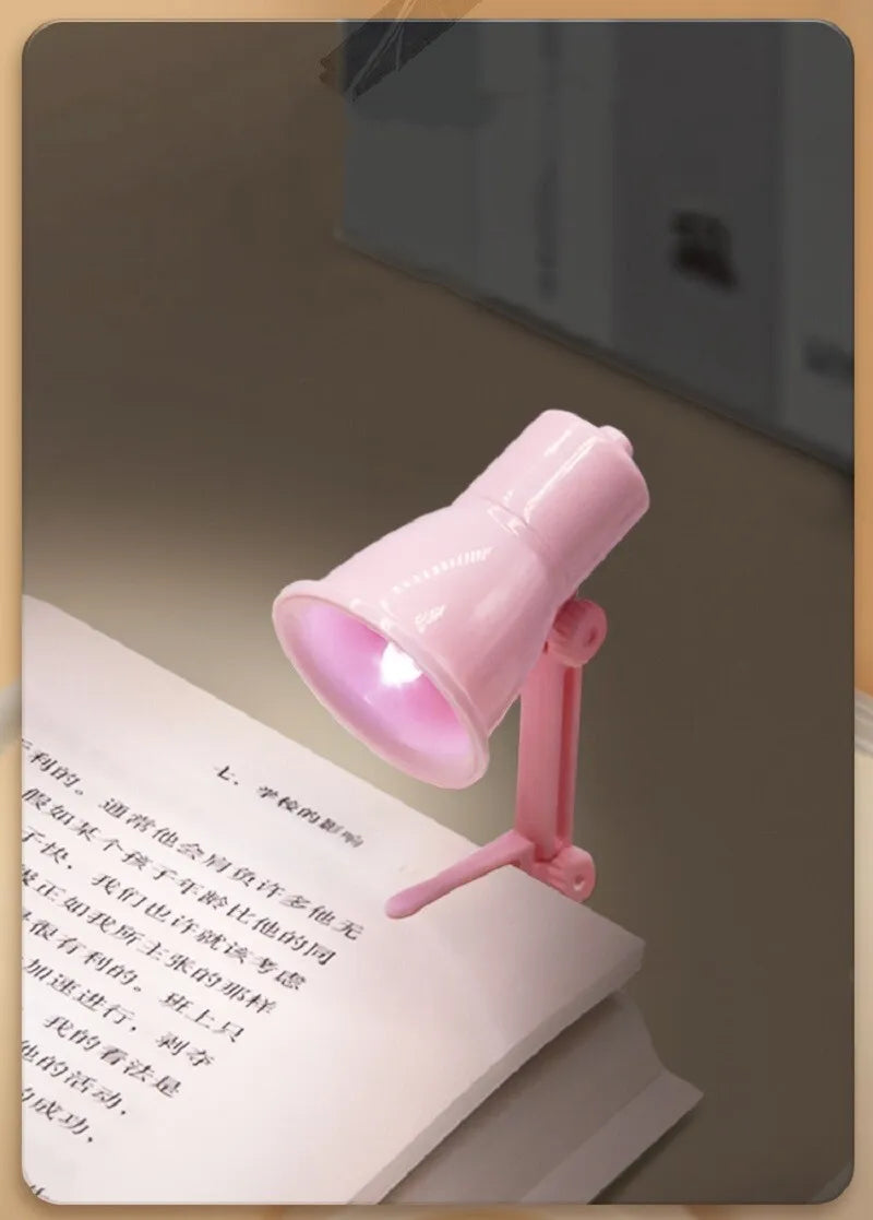 Mini LED Book Light with Clip, Foldable Small Desk Lamp for Reading, Bedside & Study - Pink