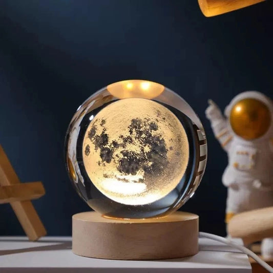 RoyaleGlow 3D Moon Crystal Ball Lamp - Enchanting Night Light