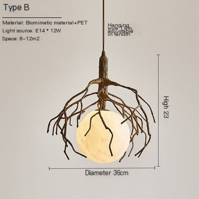 RoyaleGlow Nordic Tree Retro Moon Pendant Light – Cozy Retro Charm for Any Space