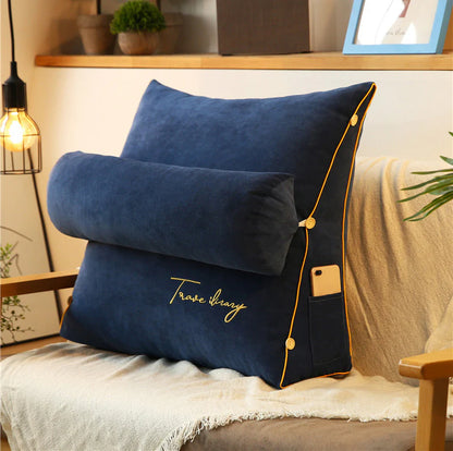 Royaleva Luxury Backrest Reading Pillow - Adjustable Plush Cushion with Headrest - Navy blue / 45x45x20cm