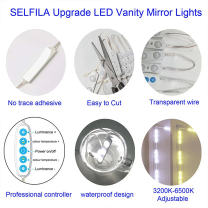 Vanity mirror lights with dimmable LED bulbs, USB-powered, and adjustable 5 color temperature settings, perfect for makeup and dressing tables.