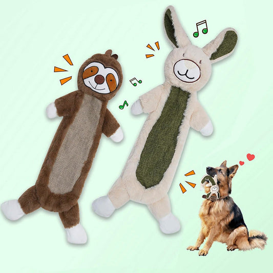 Pawelux No Stuffing Crinkle Dog Toys - 2 Pack, Safe Dental Chew Toys for Dogs, Soft Rabbit & Sloth Companions