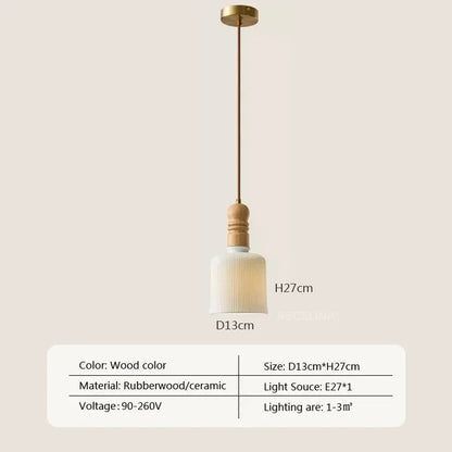 RoyaleGlow Elegant Cream Wind Solid Wood Pendant Light for Cozy Ambiance - Type B / Wood Color / Warm White