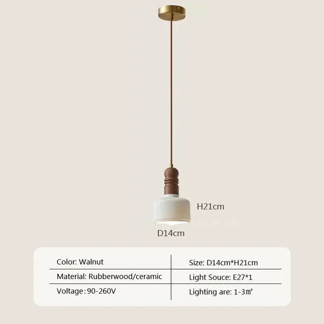 RoyaleGlow Elegant Cream Wind Solid Wood Pendant Light for Cozy Ambiance - Type D / Walnut Color / Warm White