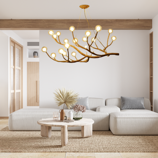 RoyaleGlow Charming Rustic Tree Branch Pendant Chandelier - Nordic Lighting Fixture - 4 Lights (Wall) / Warm White