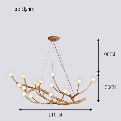 RoyaleGlow Charming Rustic Tree Branch Pendant Chandelier - Nordic Lighting Fixture - 4 Lights (Wall) / Warm White