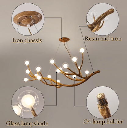 RoyaleGlow Charming Rustic Tree Branch Pendant Chandelier - Nordic Lighting Fixture - 4 Lights (Wall) / Warm White