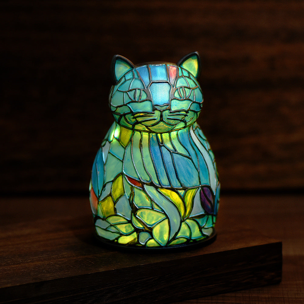 Royallure Mermaid Stained Glass Animal Lamp – 12 Captivating Designs - Cat