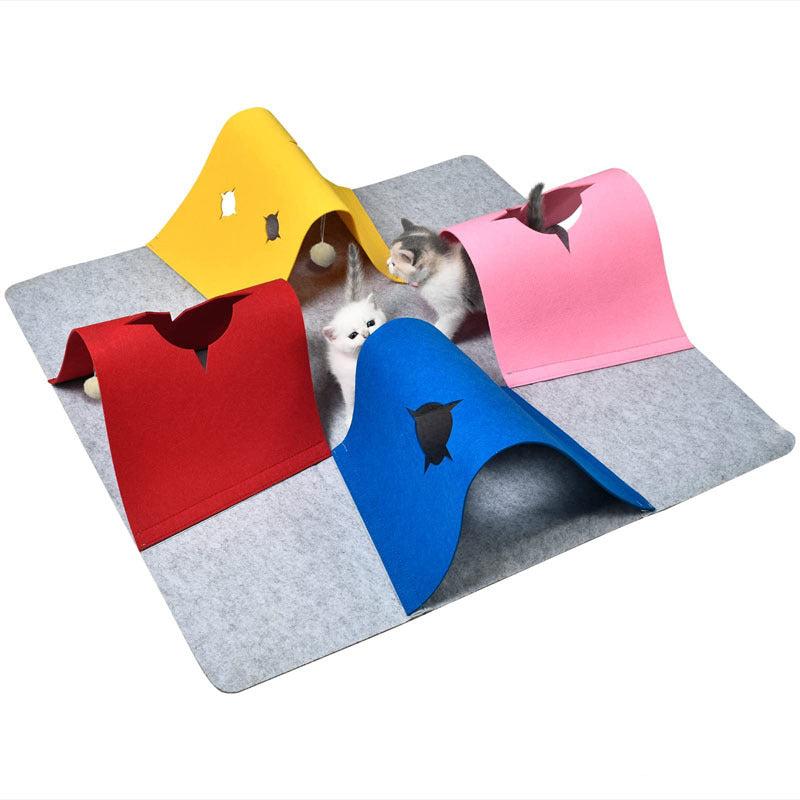 Pawelux Interactive Cat Play Mat with Tunnels - Portable & Foldable Felt Activity Mat for Cats and Small Pets