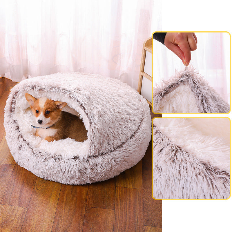 FurLuxe CozyNest Anxiety Relief Pet Bed for Small Dogs - Self-Warming Faux Fur Design, Machine Washable