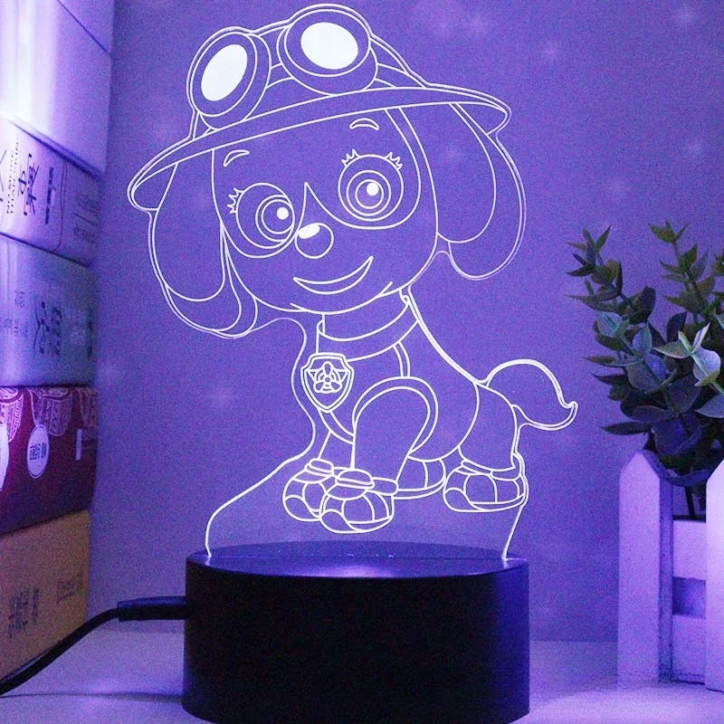 3D Paw Patrol LED Night Light featuring Chase, Marshall, and Rubble - Ideal for kids' bedroom decor and gifts.