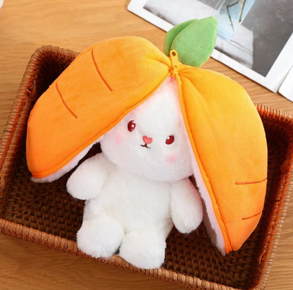 Royelux Carrot Rabbit Plush Toy - 2-in-1 Bunny in Strawberry Bag (30cm)