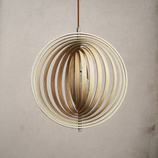 RoyaleGlow Enchanting Circular Wood Pendant Light with Revolving Moon Design - Small