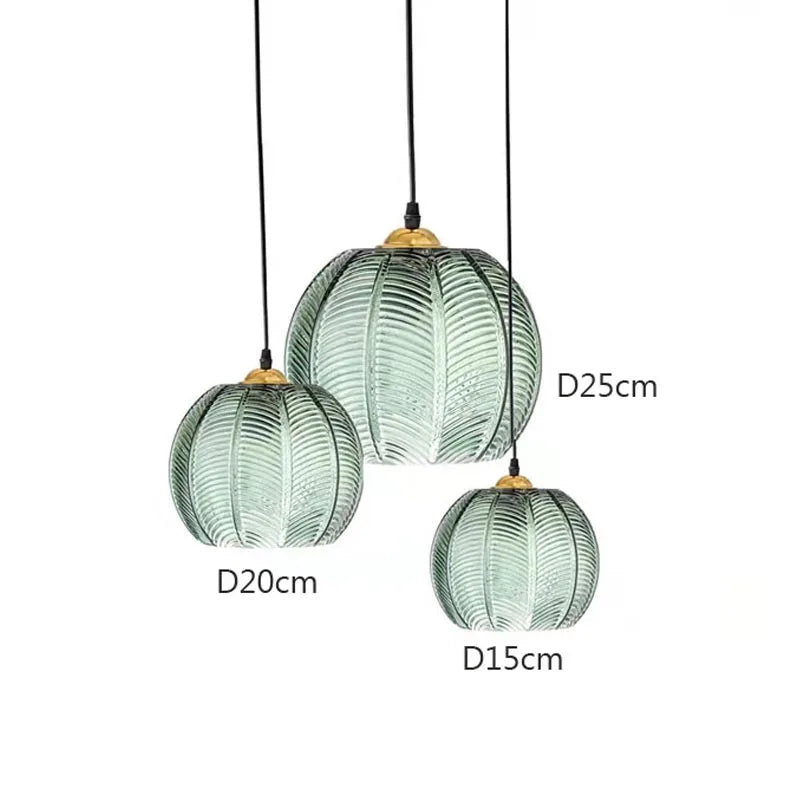 Nordic Glass Pendant Light - Elegant Green Leaf Design - Green Glass / Without bulb / 15CM