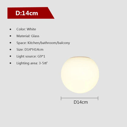 Minimalist Glass White Ball Ceiling Lamp - LED Indoor Light Fixture - 14cm / Without bulb