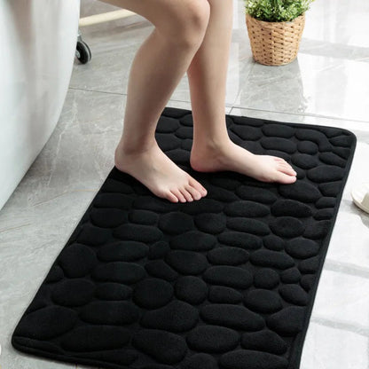 Royaleva Embossed Non-Slip Bathmat - Memory Foam Cobblestone Design for Ultimate Comfort - Black / 16" x 24"