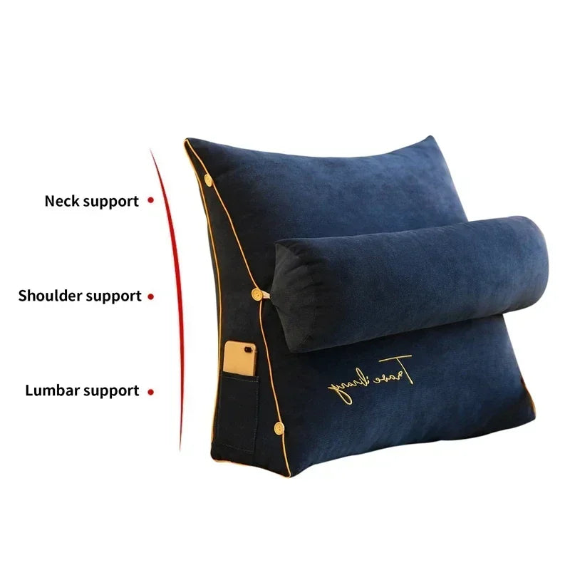 Royaleva Luxury Backrest Reading Pillow - Adjustable Plush Cushion with Headrest - Dark brown / 45x45x20cm