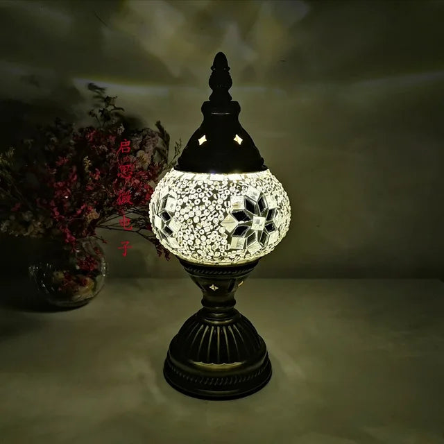 Turkish Mosaic Table Lamp - Handcrafted Art Deco Bedside Light - Warm