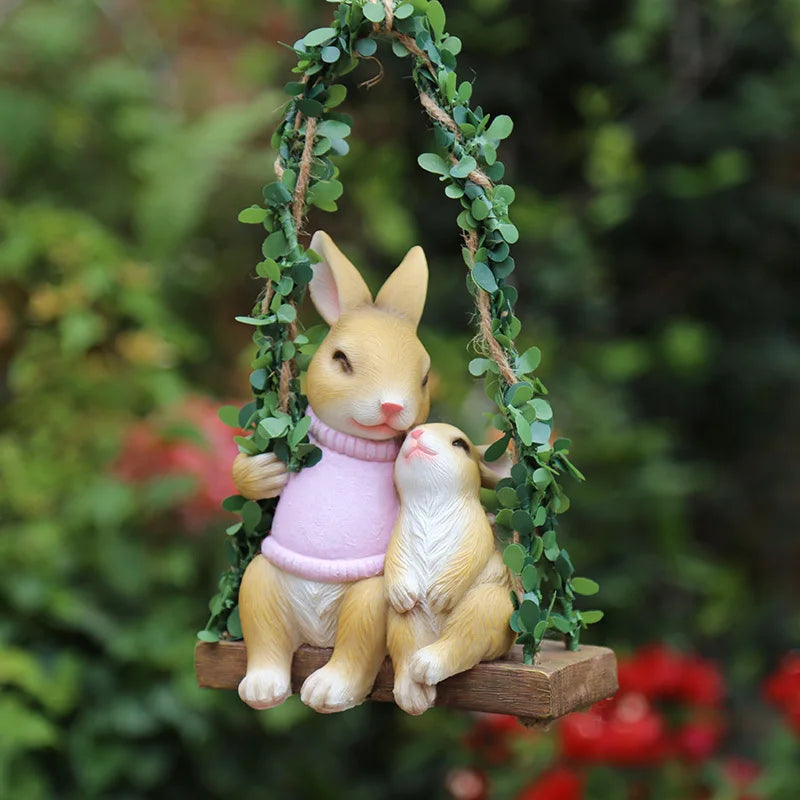 Royaleva Rabbit Wall Hanging Decor - Creative Resin Swing Ornament for Gardens - Rabbit Pink