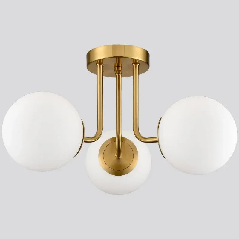 Spherical Ceiling Light – Modern Gold & White Glass Lampshade - A-Lamp holder-3 Head / NO BULB