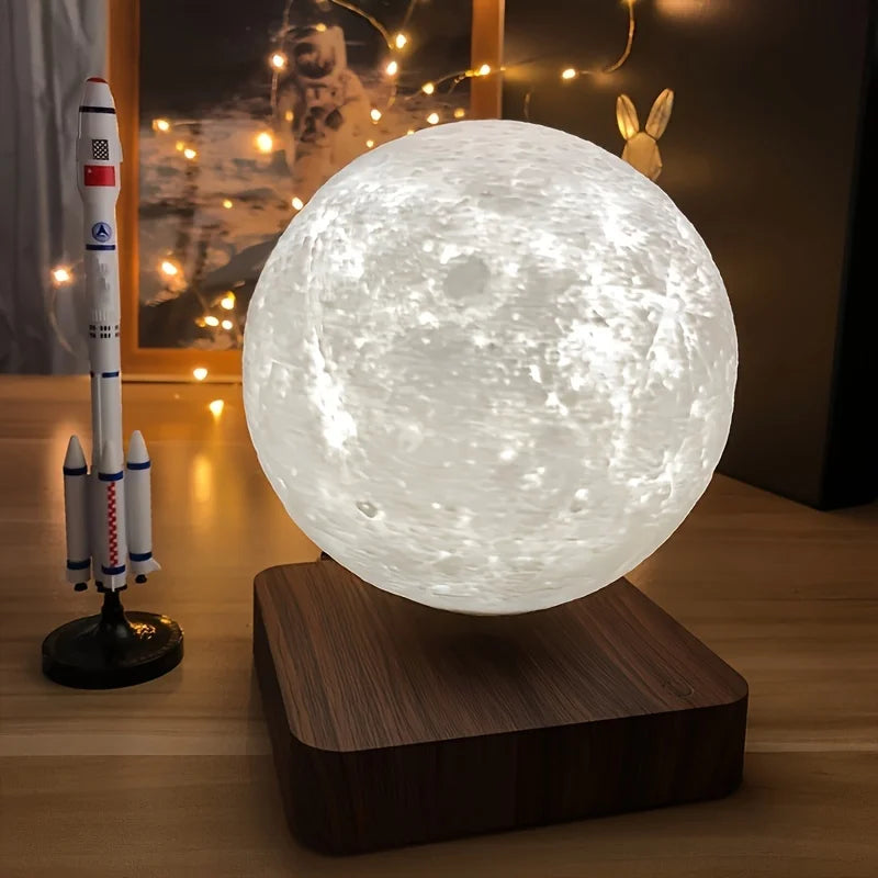 Levitating moon lamp with 3 light modes, magnetic floating night light for home and office décor.