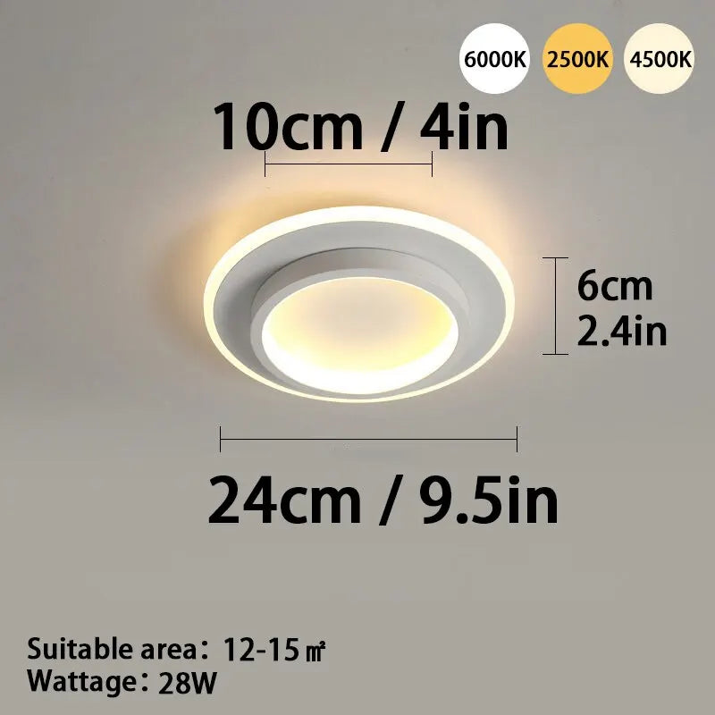 Modern LED Ceiling Light - Tri-Color Dimmable Surface Mount Fixture - Circle White