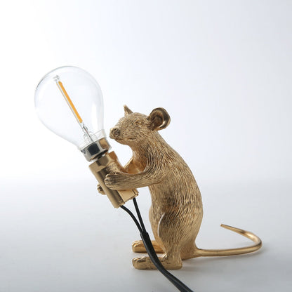 Royaleva Say Cheese Mouse Table Lamp - Artistic Resin LED Light Decor - Gold Standing