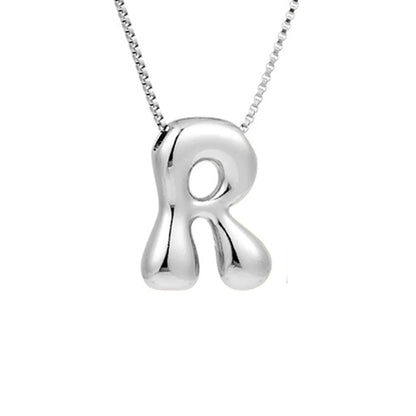 Royelux A-Z Balloon Bubble Letter Pendant Necklace – Silver Chunky Initial Jewelry