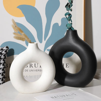 Royelux Nordic Hollow Ceramic Vase - Contemporary Decorative Masterpiece