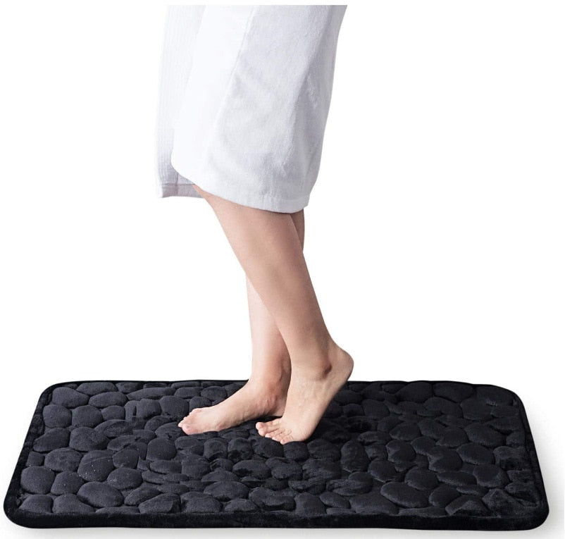 Royaleva Embossed Non-Slip Bathmat - Memory Foam Cobblestone Design for Ultimate Comfort - White / 16" x 24"