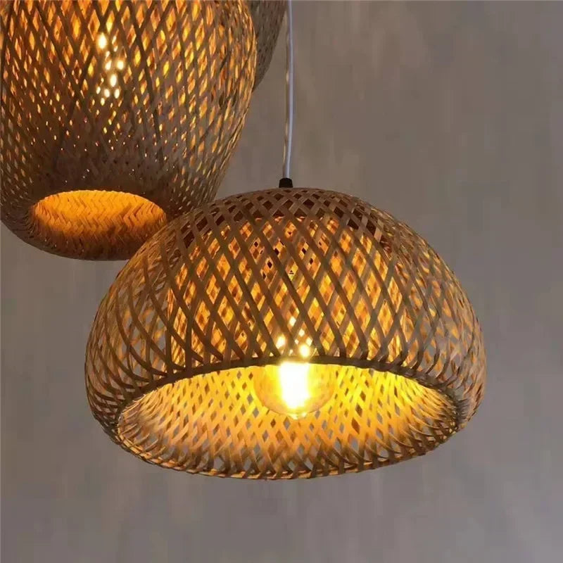 Royaleva Classic Bamboo Rattan Chandelier - Handmade Weaving Pendant Light - A