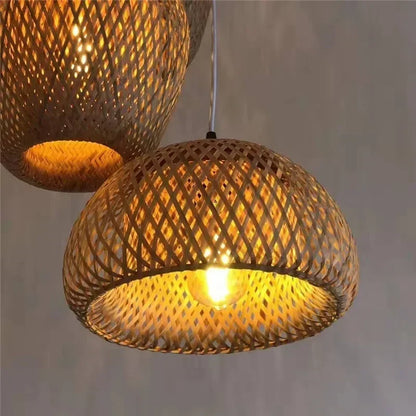 Royaleva Classic Bamboo Rattan Chandelier - Handmade Weaving Pendant Light - A