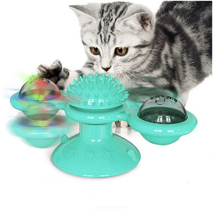 Pawellure Interactive Cat Windmill Toy with Catnip & Glow-in-the-Dark Ball - Multi-Function Scratching & Grooming Tool for Cats