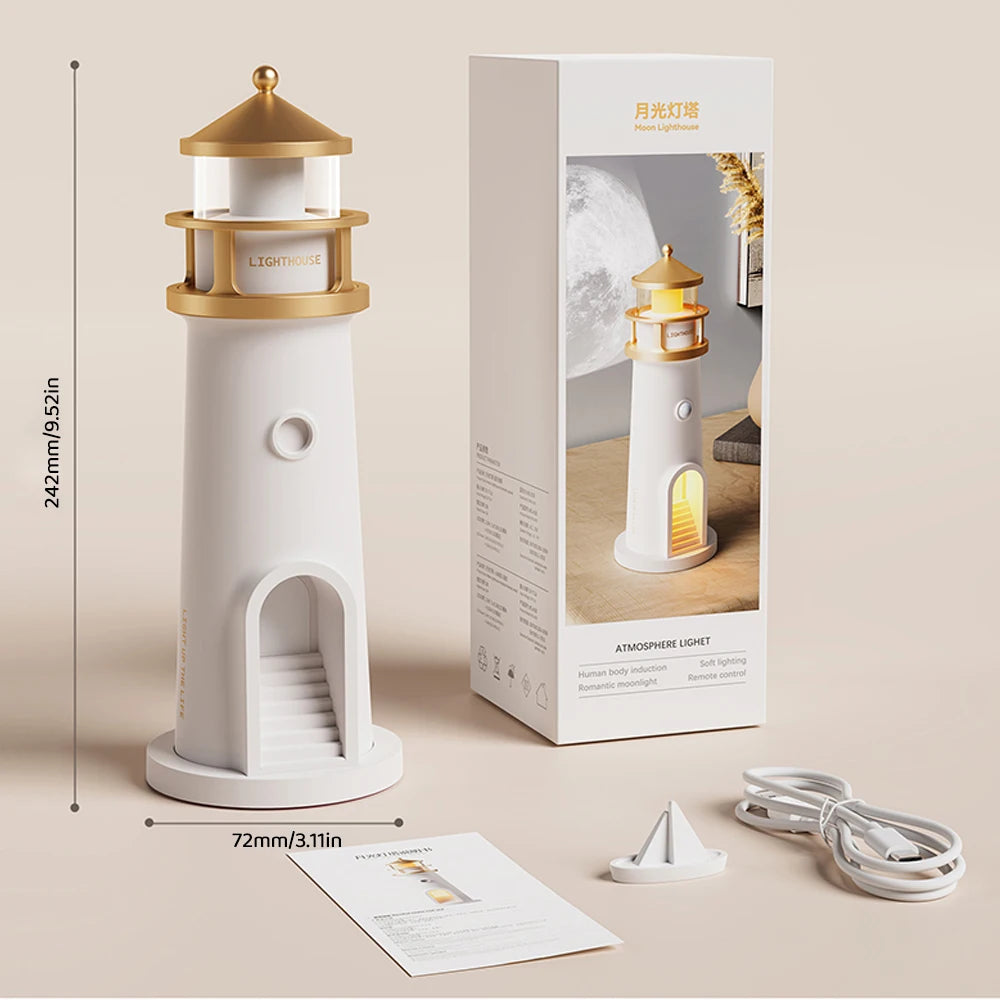 Lighthouse Projection Night Light – Bluetooth Music & Moonlight Ambient Lamp