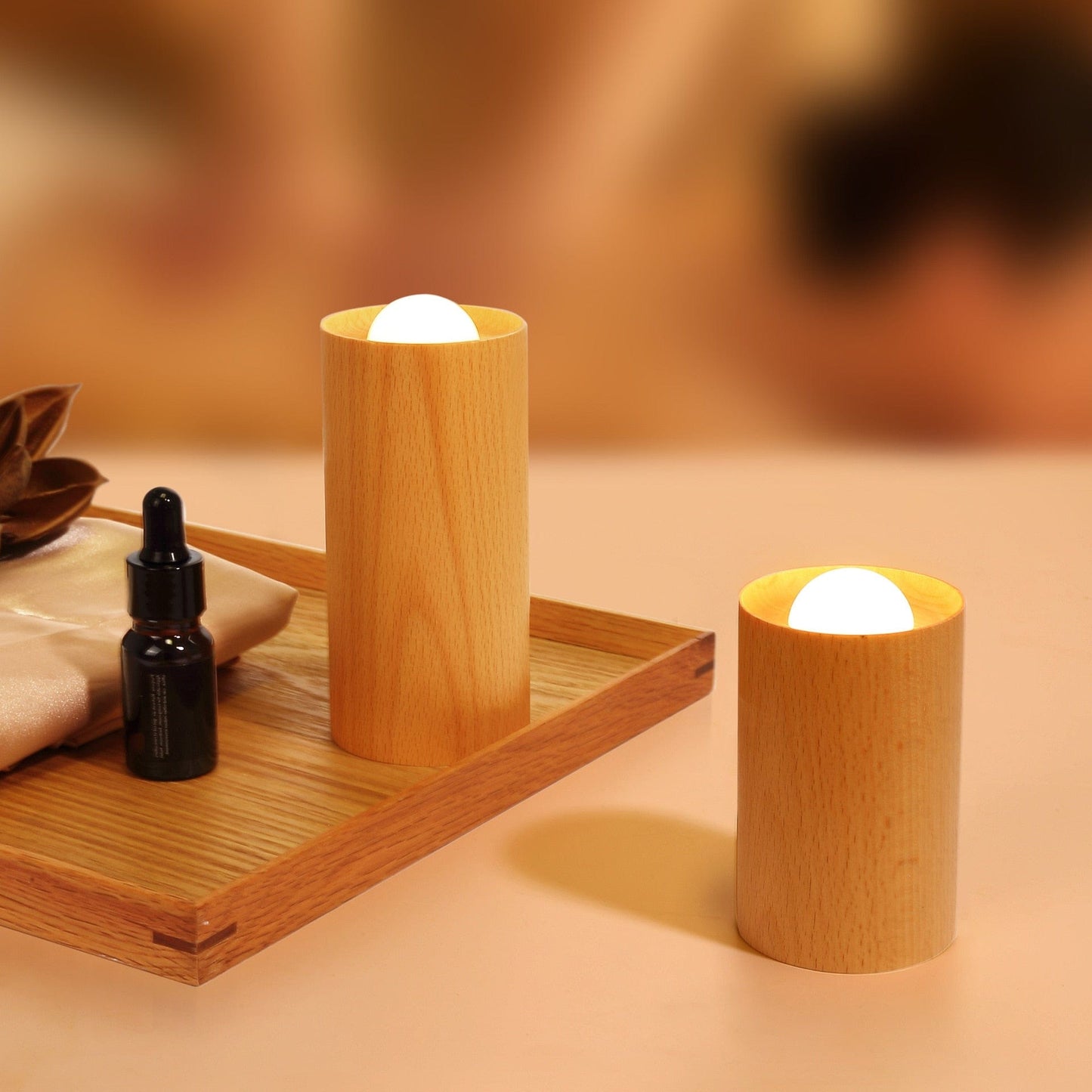 Royelux Lily Wooden Candle Light - Warm Ambiance Beech Wood Flickering LED Lamp - Small