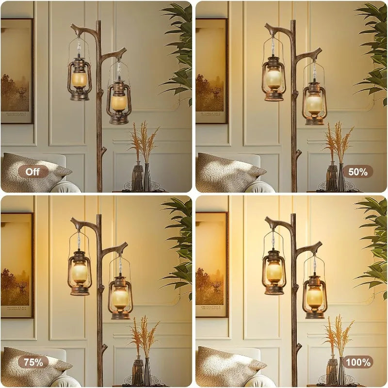 Vintage Dimmable Floor Lamp with Rustic Lantern Design and Stepless Dimming